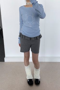 Spring Gray Polka Dot Lace Girl Shorts - Trendy Y2K Style Summer Fashion for Kids