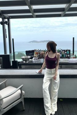 Spring Milk Flavored Jacquard Denim Pants for Women, High-End Slim Fit White Straight Leg Summer Trousers