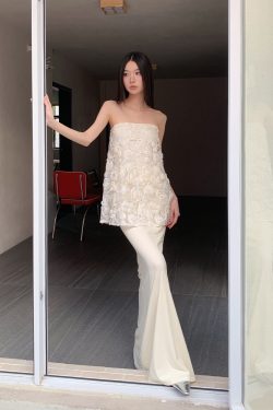 Spring Ode 3D Rose Embroidery Floral Sequin Strapless A-Line Mermaid Dress with Tulle Set - Perfect for Weddings and Parties