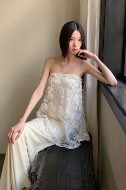 Spring Ode 3D Rose Embroidery Floral Sequin Strapless A-Line Mermaid Dress with Tulle Set - Perfect for Weddings and Parties