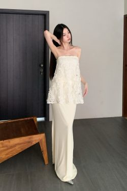 Spring Ode 3D Rose Embroidery Floral Sequin Strapless A-Line Mermaid Dress with Tulle Set - Perfect for Weddings and Parties