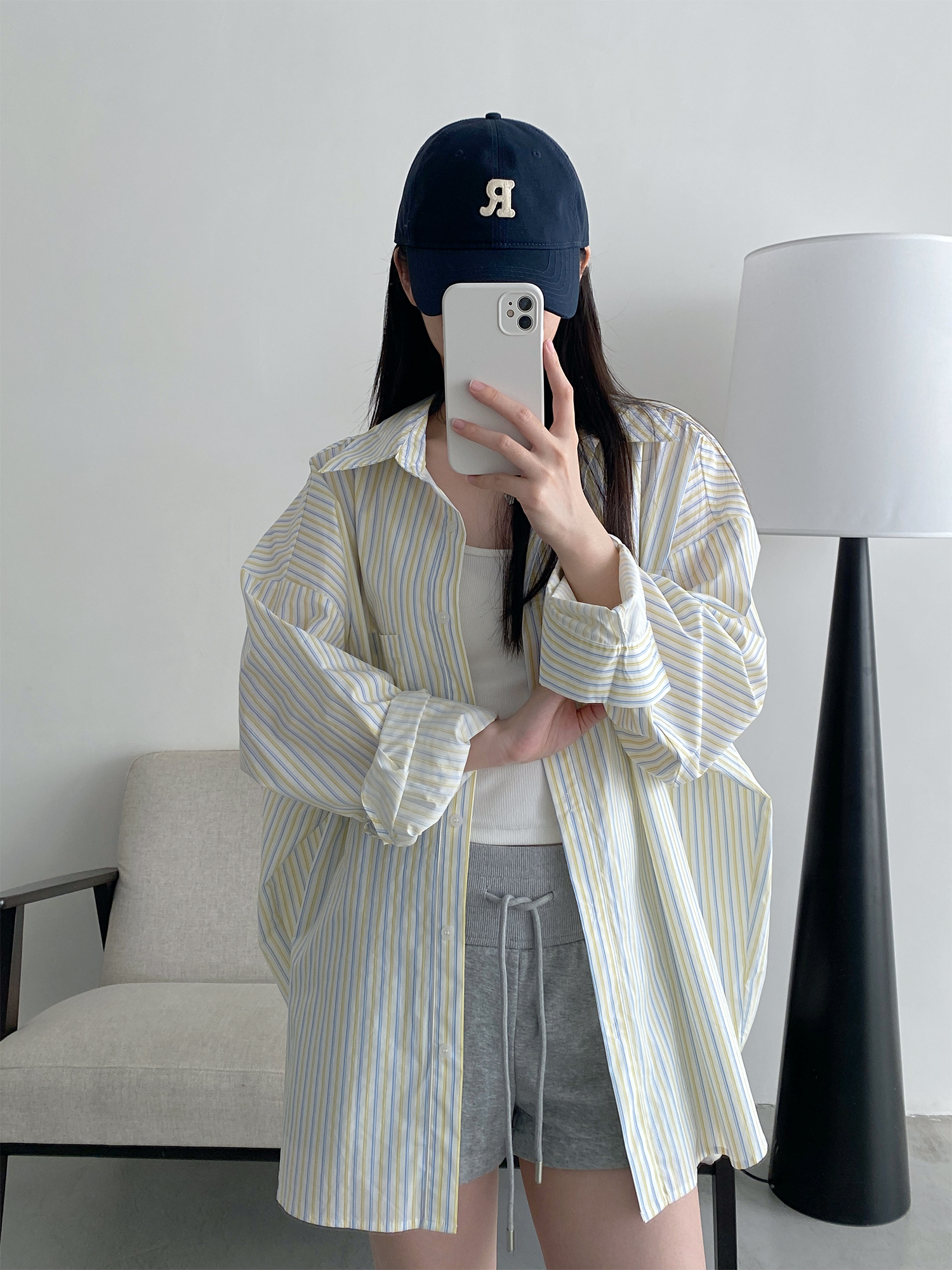 Spring Summer Women’s Striped Long Sleeve Shirt - Casual Sun Protection Top, Loose Slimming Fit, Korean Style Vacation Wear Spring Summer Women’s Striped Long Sleeve Shirt - Casual Sun Protection Top, Loose Slimming Fit, Korean Style Vacation Wear