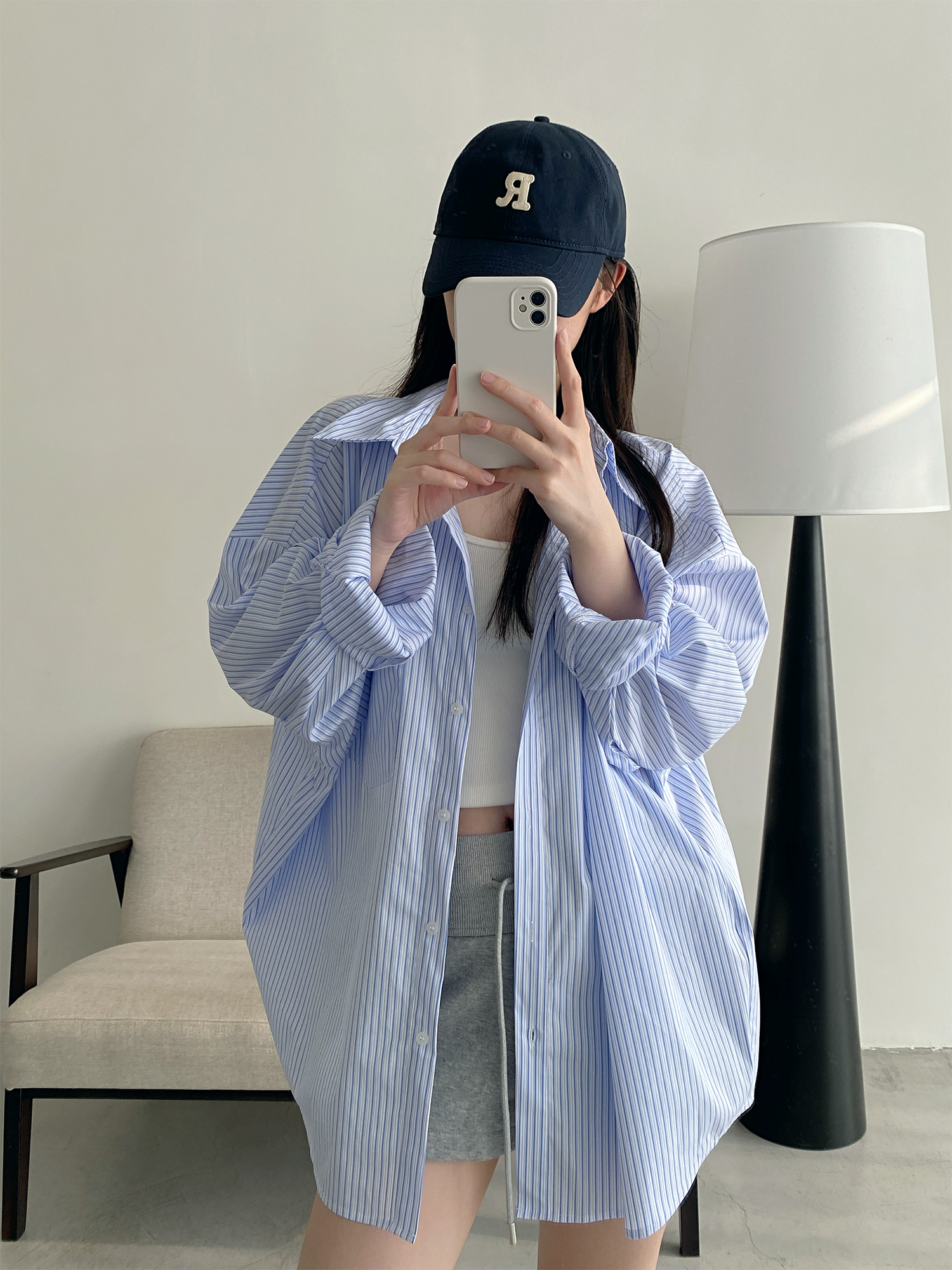 Spring Summer Women’s Striped Long Sleeve Shirt - Casual Sun Protection Top, Loose Slimming Fit, Korean Style Vacation Wear Spring Summer Women’s Striped Long Sleeve Shirt - Casual Sun Protection Top, Loose Slimming Fit, Korean Style Vacation Wear