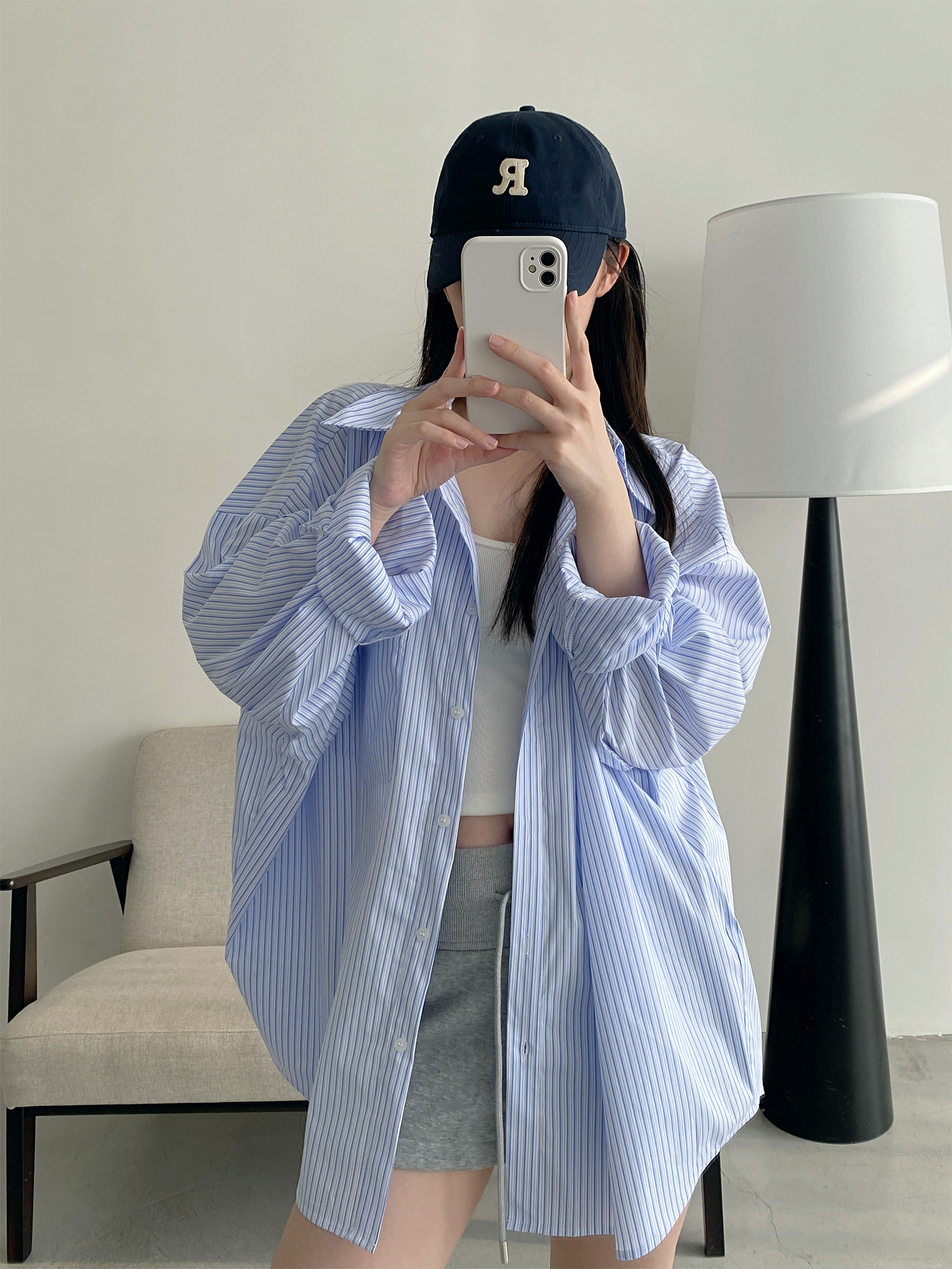 Spring Summer Women’s Striped Long Sleeve Shirt - Casual Sun Protection Top, Loose Slimming Fit, Korean Style Vacation Wear Spring Summer Women’s Striped Long Sleeve Shirt - Casual Sun Protection Top, Loose Slimming Fit, Korean Style Vacation Wear