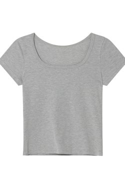 Square Neck Fitted Short Sleeve T-Shirt for Women - Solid Color Slim Fit Summer 2025 Top, Flattering Shoulder Style