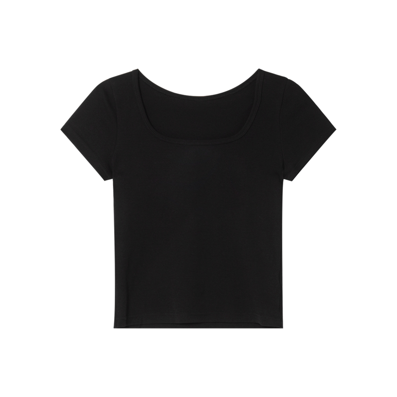 Square Neck Fitted Short Sleeve T-Shirt for Women - Solid Color Slim Fit Summer 2025 Top, Flattering Shoulder Style Square Neck Fitted Short Sleeve T-Shirt for Women - Solid Color Slim Fit Summer 2025 Top, Flattering Shoulder Style