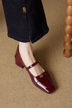 Square Toe Camellia Mary Jane Shoes for Women - 2025 New Style One-Strap Chunky High Heels in Genuine Leather