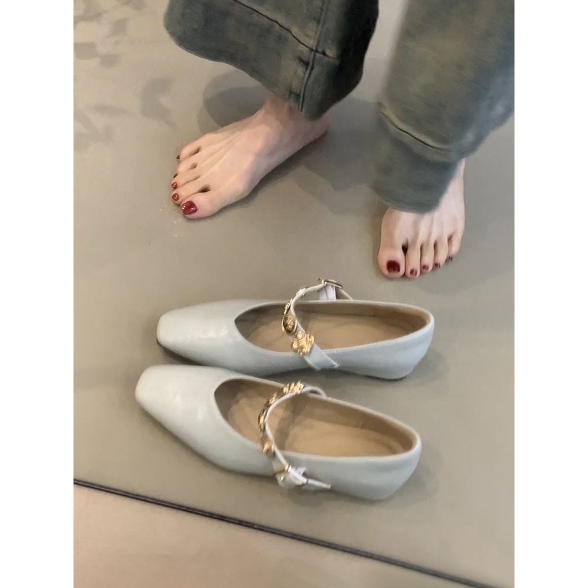 Square-Toed Height-Increasing Sheepskin Mary Jane Shoes with Metal Buckle - French Style Flats for Commuting Square-Toed Height-Increasing Sheepskin Mary Jane Shoes with Metal Buckle - French Style Flats for Commuting