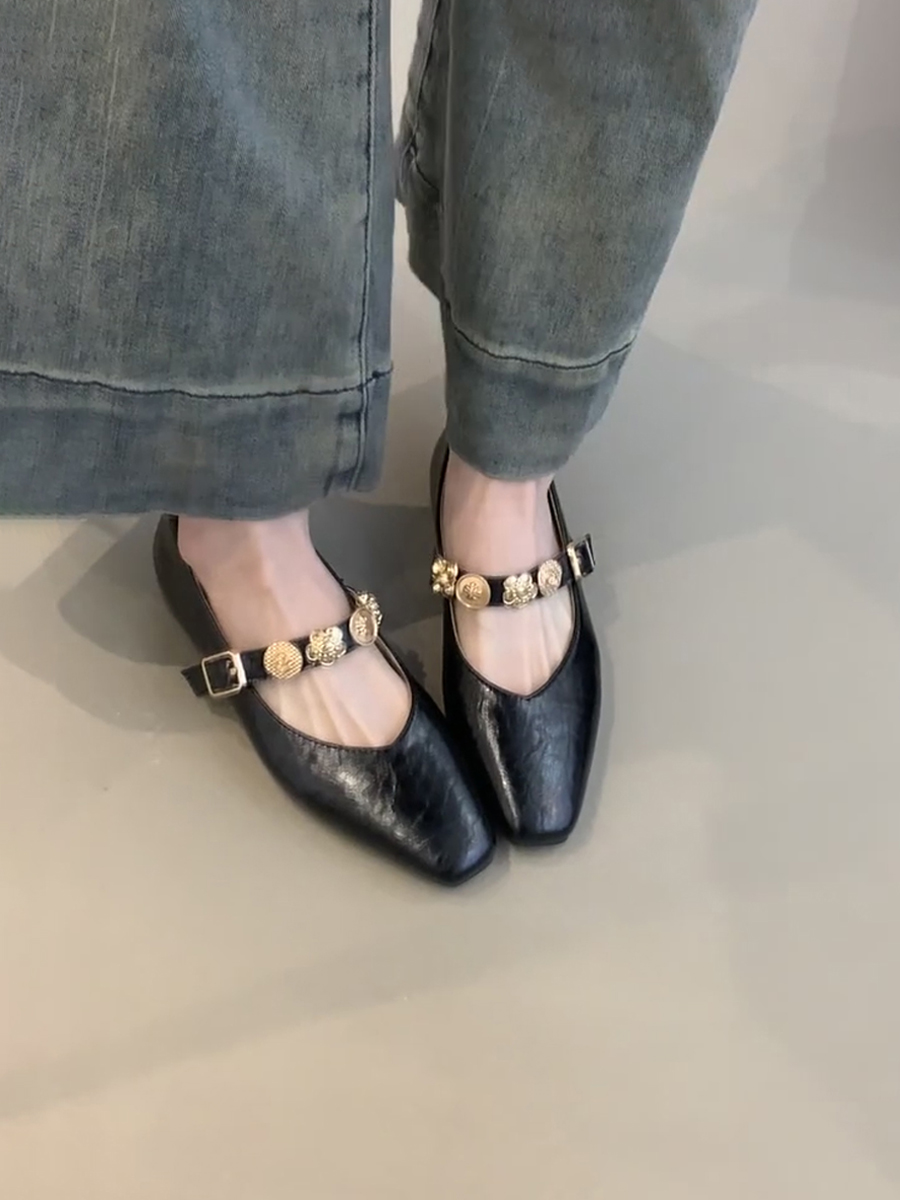 Square-Toed Height-Increasing Sheepskin Mary Jane Shoes with Metal Buckle - French Style Flats for Commuting Square-Toed Height-Increasing Sheepskin Mary Jane Shoes with Metal Buckle - French Style Flats for Commuting
