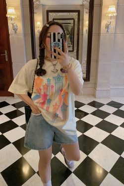 Star Print Short Sleeve T-Shirt for Women, Plus Size Round Neck Summer Top, Trendy Niche Design, Perfect for Dopamine Dressing