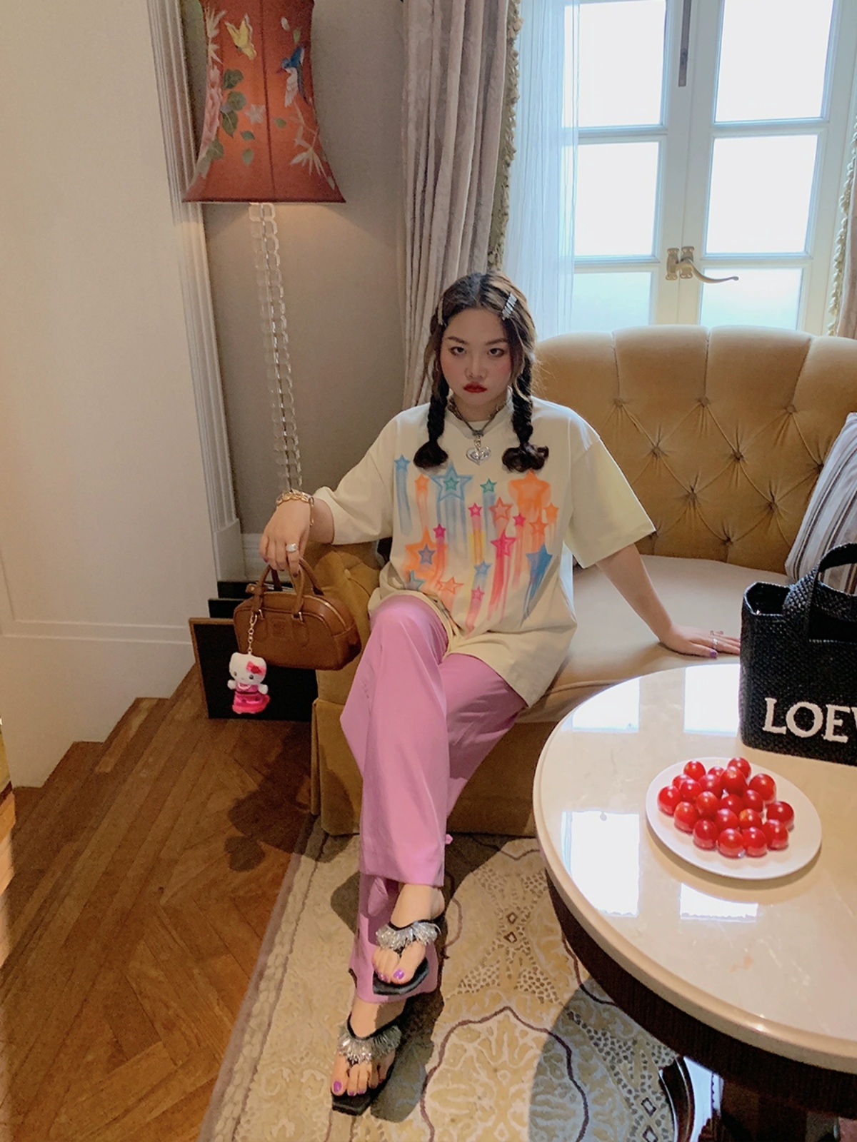 Star Print Short Sleeve T-Shirt for Women, Plus Size Round Neck Summer Top, Trendy Niche Design, Perfect for Dopamine Dressing Star Print Short Sleeve T-Shirt for Women, Plus Size Round Neck Summer Top, Trendy Niche Design, Perfect for Dopamine Dressing