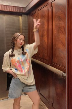 Star Print Short Sleeve T-Shirt for Women, Plus Size Round Neck Summer Top, Trendy Niche Design, Perfect for Dopamine Dressing