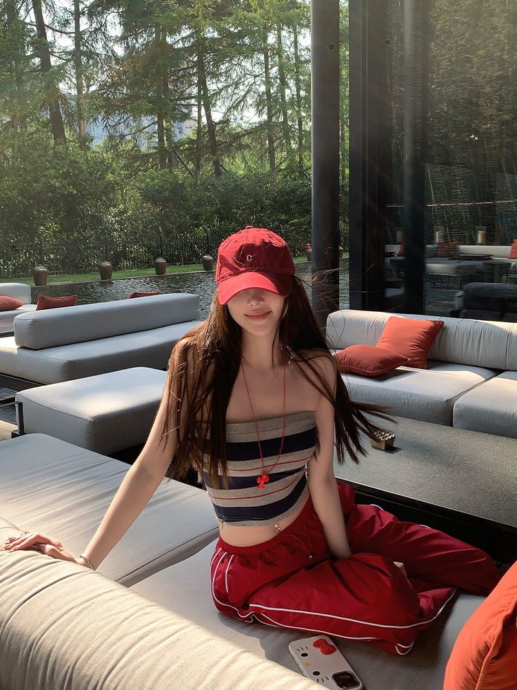 Strapless Color-Blocked Striped Knitted Crop Top - Summer Fashion Essential for Y2K and 90s Style Outer Wear Strapless Color-Blocked Striped Knitted Crop Top - Summer Fashion Essential for Y2K and 90s Style Outer Wear