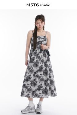 Strapless Mid-Summer Bloom Ink Wash Long Dress - Curvy Fit, Waist-Defining, Sexy Backless Style, Perfect for Summer Events