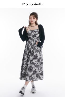 Strapless Mid-Summer Bloom Ink Wash Long Dress - Curvy Fit, Waist-Defining, Sexy Backless Style, Perfect for Summer Events