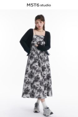 Strapless Mid-Summer Bloom Ink Wash Long Dress - Curvy Fit, Waist-Defining, Sexy Backless Style, Perfect for Summer Events