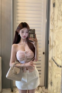 Strapless Slim Fit Lace Splicing Top with Built-in Chest Pad - Sexy Fragrant Style Vest for Y2K and 90s Fashion