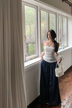 Strapless Summer White Lace Hollow Jacquard Top – Y2K Inspired French Style Outerwear with Gardenia Design