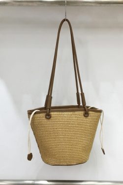 Straw Woven Vegetable Basket Tote Bag - Summer Beach Vacation Underarm Bucket Bag for Trendy Style