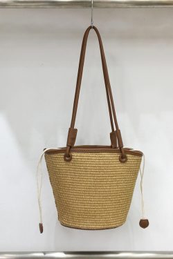 Straw Woven Vegetable Basket Tote Bag - Summer Beach Vacation Underarm Bucket Bag for Trendy Style