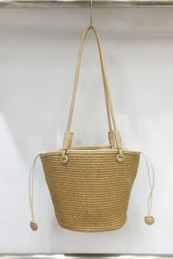 Straw Woven Vegetable Basket Tote Bag - Summer Beach Vacation Underarm Bucket Bag for Trendy Style
