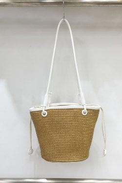 Straw Woven Vegetable Basket Tote Bag - Summer Beach Vacation Underarm Bucket Bag for Trendy Style