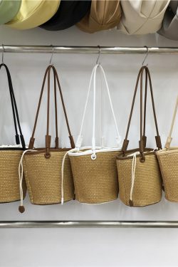 Straw Woven Vegetable Basket Tote Bag - Summer Beach Vacation Underarm Bucket Bag for Trendy Style