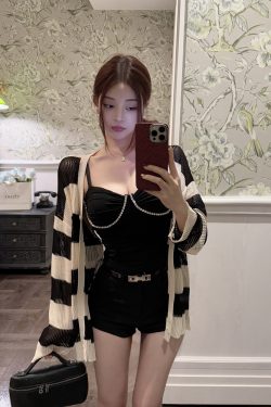 Striped Hollow-Out Cardigan Sweater in Pure Desire Style - Knit Fashion for Y2K and 90s Inspired Looks