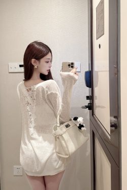 Striped Knitted Sun Protection Cardigan with Lace Design and Heavy Work – Stylish Summer Layering Essential