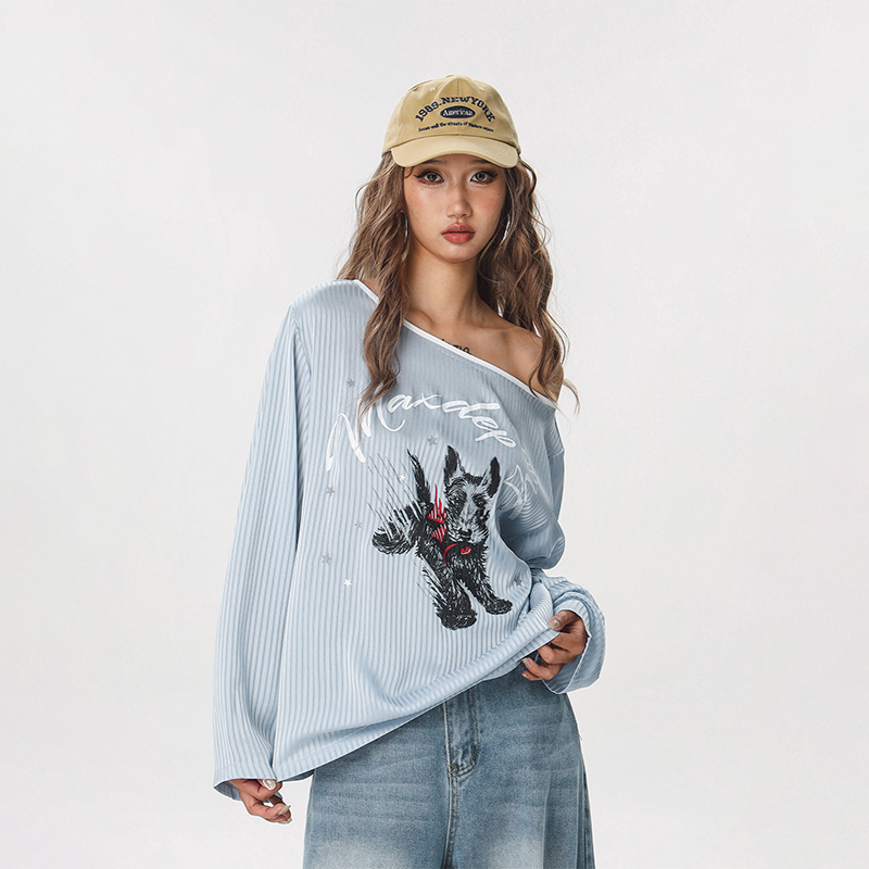 Striped Long Sleeve Off-Shoulder T-Shirt for Women - American Style Cool Thin Sun Protection Cover-Up - Trendy Hot Girl Top Striped Long Sleeve Off-Shoulder T-Shirt for Women - American Style Cool Thin Sun Protection Cover-Up - Trendy Hot Girl Top