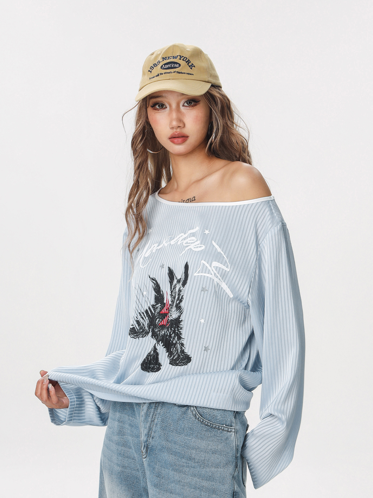 Striped Long Sleeve Off-Shoulder T-Shirt for Women - American Style Cool Thin Sun Protection Cover-Up - Trendy Hot Girl Top Striped Long Sleeve Off-Shoulder T-Shirt for Women - American Style Cool Thin Sun Protection Cover-Up - Trendy Hot Girl Top