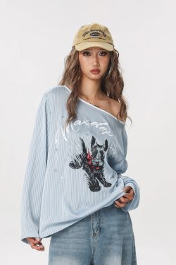 Striped Long Sleeve Off-Shoulder T-Shirt for Women - American Style Cool Thin Sun Protection Cover-Up - Trendy Hot Girl Top