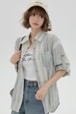 Striped Long Sleeve Shirt for Women - Color-Blocking Loose Sun-Protective Jacket Top for Spring & Autumn, Versatile Fashion Essential