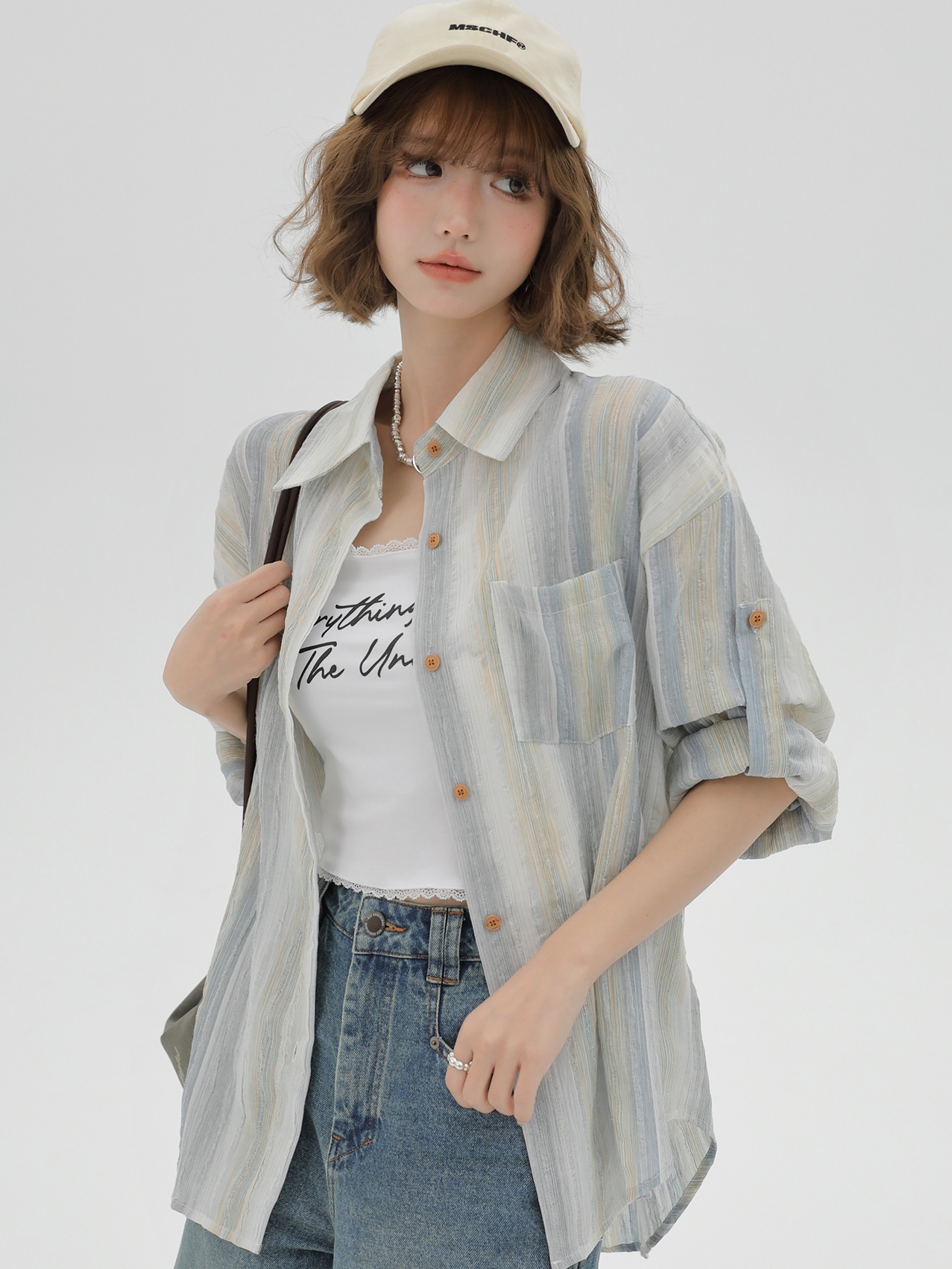Striped Long Sleeve Shirt for Women - Color-Blocking Loose Sun-Protective Jacket Top for Spring & Autumn, Versatile Fashion Essential Striped Long Sleeve Shirt for Women - Color-Blocking Loose Sun-Protective Jacket Top for Spring & Autumn, Versatile Fashion Essential