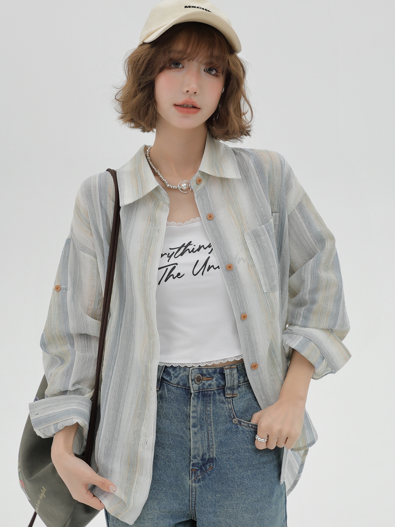 Striped Long Sleeve Shirt for Women - Color-Blocking Loose Sun-Protective Jacket Top for Spring & Autumn, Versatile Fashion Essential Striped Long Sleeve Shirt for Women - Color-Blocking Loose Sun-Protective Jacket Top for Spring & Autumn, Versatile Fashion Essential