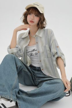 Striped Long Sleeve Shirt for Women - Color-Blocking Loose Sun-Protective Jacket Top for Spring & Autumn, Versatile Fashion Essential