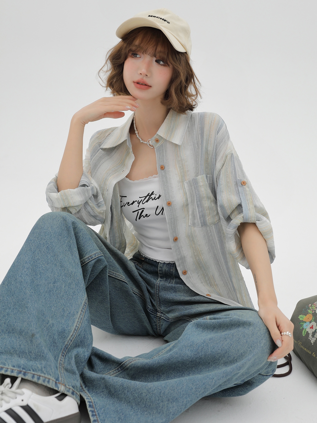 Striped Long Sleeve Shirt for Women - Color-Blocking Loose Sun-Protective Jacket Top for Spring & Autumn, Versatile Fashion Essential Striped Long Sleeve Shirt for Women - Color-Blocking Loose Sun-Protective Jacket Top for Spring & Autumn, Versatile Fashion Essential