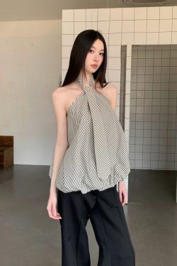 Striped Neck Tie Cloud Camisole - Summer Design, Trendy Niche Style, Perfect for Y2K and 90s Inspired Fashion