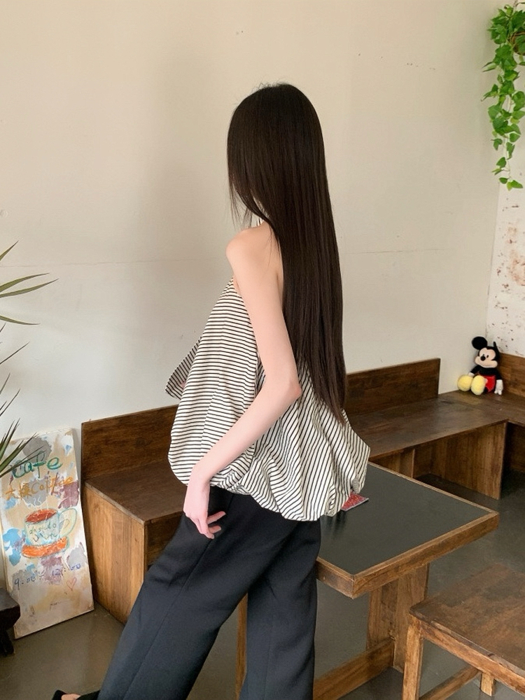 Striped Neck Tie Cloud Camisole - Summer Design, Trendy Niche Style, Perfect for Y2K and 90s Inspired Fashion Striped Neck Tie Cloud Camisole - Summer Design, Trendy Niche Style, Perfect for Y2K and 90s Inspired Fashion