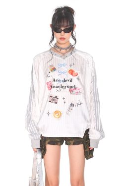 Striped Print V-Neck Long Sleeve T-Shirt for Women - American Sweetheart Style, Autumn Sports Fashion