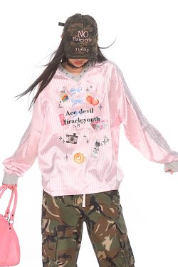 Striped Print V-Neck Long Sleeve T-Shirt for Women - American Sweetheart Style, Autumn Sports Fashion