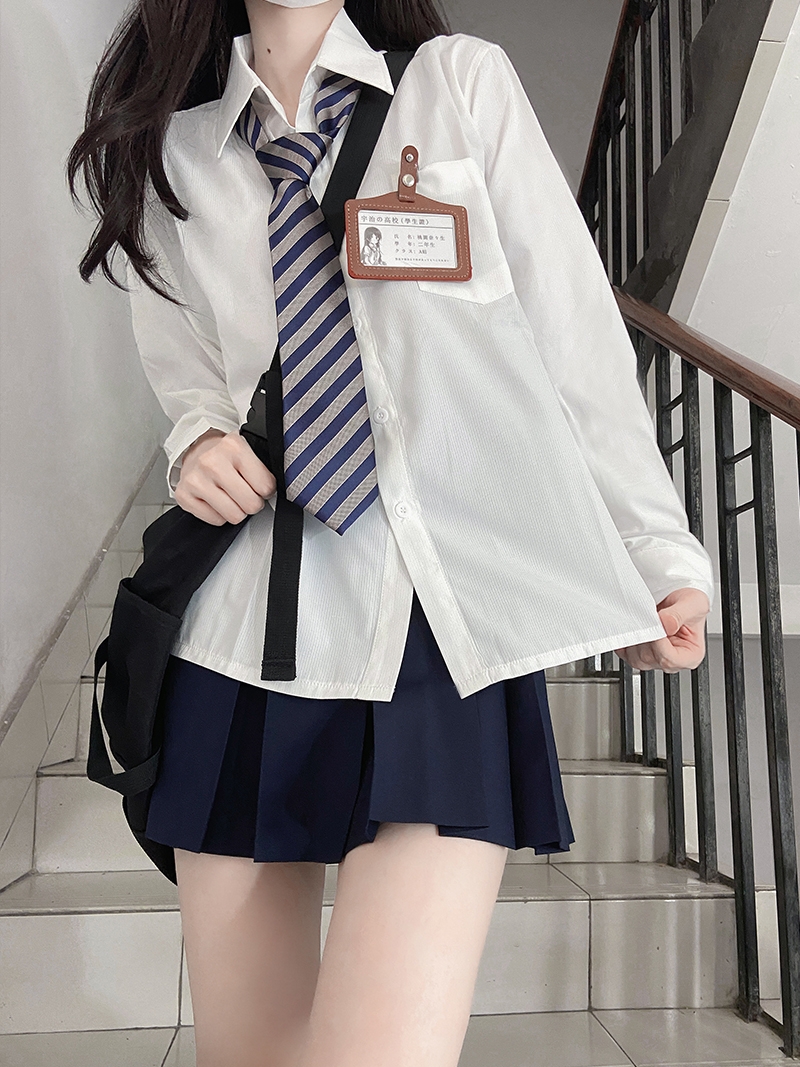 Striped Pudding Bear JK Shirt Set for Women - Short Sleeve & Long Sleeve Uniform, Blue, Summer Fashion, Kawaii Style Striped Pudding Bear JK Shirt Set for Women - Short Sleeve & Long Sleeve Uniform, Blue, Summer Fashion, Kawaii Style