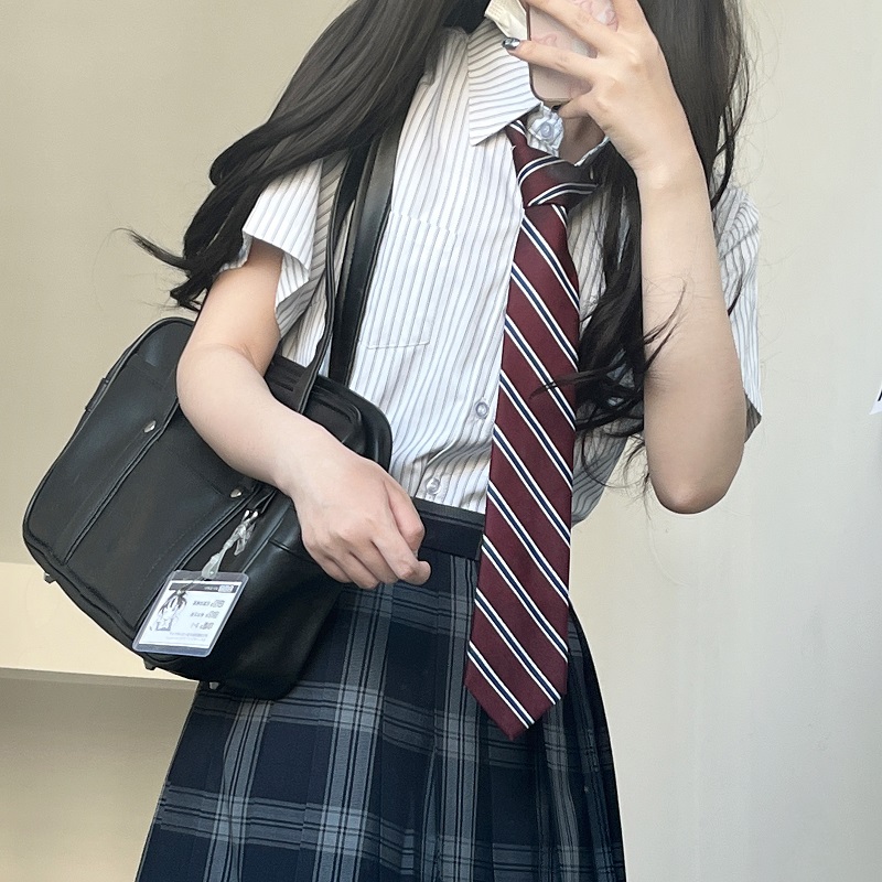 Striped Short-Sleeve Japanese College-Style White Shirt - Loose High-End Summer Top for Women - Trendy Casual Wear Striped Short-Sleeve Japanese College-Style White Shirt - Loose High-End Summer Top for Women - Trendy Casual Wear