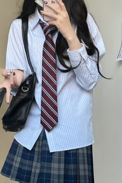 Striped Short-Sleeve Japanese College-Style White Shirt - Loose High-End Summer Top for Women - Trendy Casual Wear