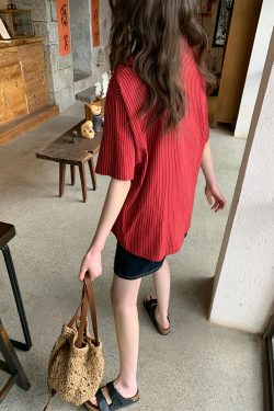 Striped Short-Sleeve Shirt for Women - Loose-Fitting Summer Blouse, Stylish 2025 Niche Design, Trendy Casual Top