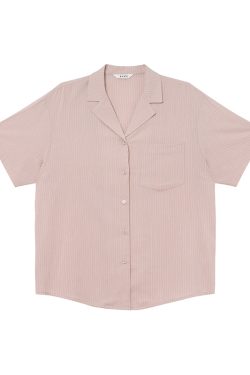 Striped Short-Sleeve Shirt for Women - Loose-Fitting Summer Blouse, Stylish 2025 Niche Design, Trendy Casual Top