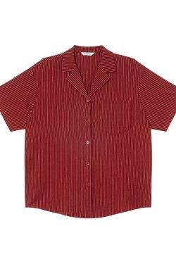 Striped Short-Sleeve Shirt for Women - Loose-Fitting Summer Blouse, Stylish 2025 Niche Design, Trendy Casual Top