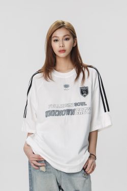 Striped Short Sleeve T-Shirt for Women - Casual American Sports Style, Loose Fit Summer Top for Couples