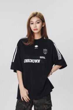 Striped Short Sleeve T-Shirt for Women - Casual American Sports Style, Loose Fit Summer Top for Couples