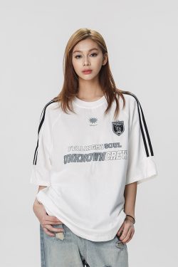 Striped Short Sleeve T-Shirt for Women - Casual American Sports Style, Loose Fit Summer Top for Couples